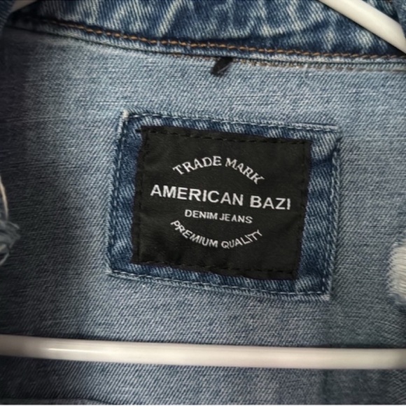 American Bazi Plus Oversized Denim/Jean Jacket Sz 2X Distressed destroyed Blue - Picture 6 of 10